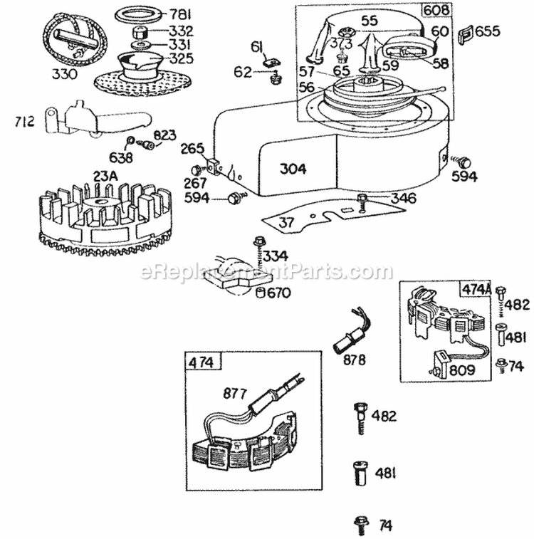 Blower HsgRewindElect Diagram and Parts List for 130902-0547-99  Briggs and Stratton Engine